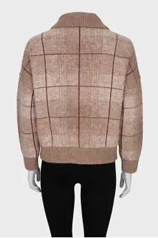 Plaid zip-up cardigan