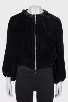 Velvet cardigan with voluminous sleeves