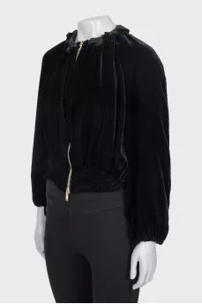 Velvet cardigan with voluminous sleeves