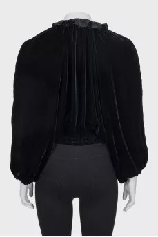 Velvet cardigan with voluminous sleeves