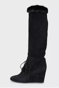 Black suede wedge boots