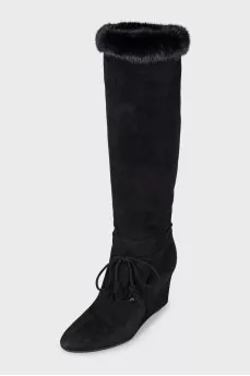 Black suede wedge boots