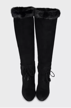 Black suede wedge boots