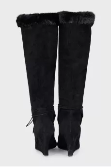 Black suede wedge boots