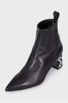 Black ankle boots with silver heels