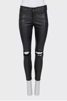 Leather trousers with distressed knees