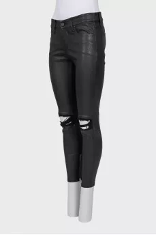 Leather trousers with distressed knees