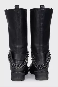 Black leather boots with chains