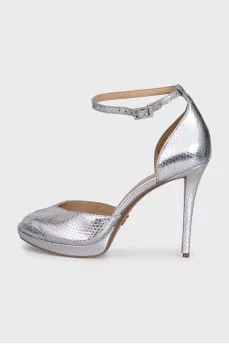 Silver leather heels