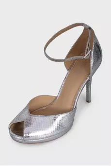 Silver leather heels