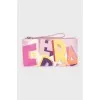Leather zippered wallet with print