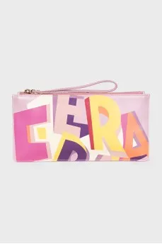 Leather zippered wallet with print