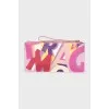 Leather zippered wallet with print