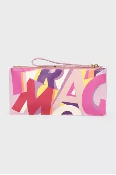 Leather zippered wallet with print