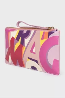 Leather zippered wallet with print
