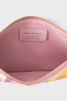 Leather zippered wallet with print