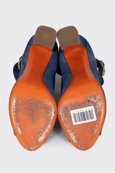 Blue suede open-toe shoes