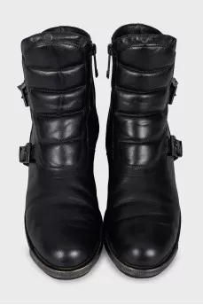 Leather boots with metal overlay