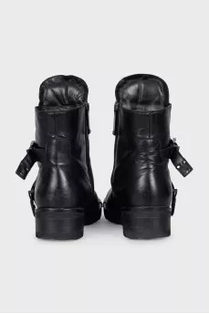 Leather boots with metal overlay