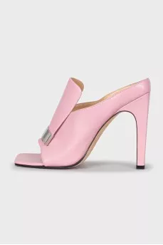 Pink mules with a shaped heel