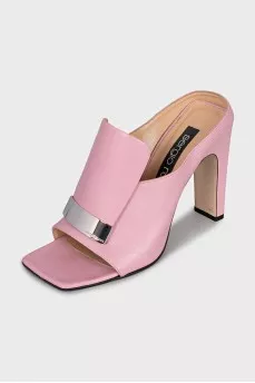 Pink mules with a shaped heel