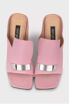 Pink mules with a shaped heel
