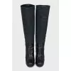 Leather boots with a relief pattern