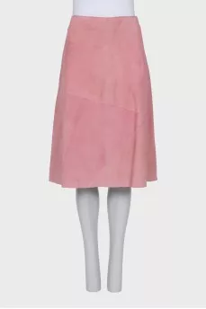 Flared pink suede skirt