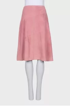 Flared pink suede skirt