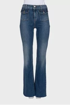 Blue jeans with patch pockets