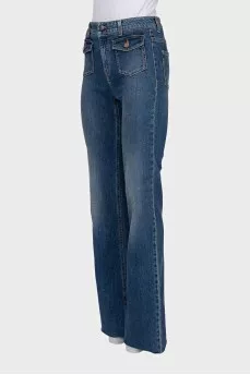 Blue jeans with patch pockets