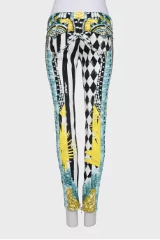 Low-rise jeans with a bright print