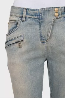 Jeans with patch pockets and zippers