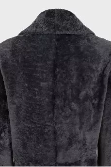 Straight-cut leather coat with buttons