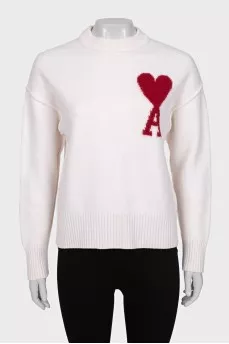 Wool cardigan with brand logo
