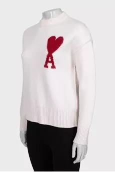 Wool cardigan with brand logo