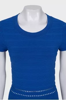 Blue dress with embossed stripes