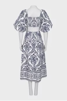 Linen suit with a printed skirt