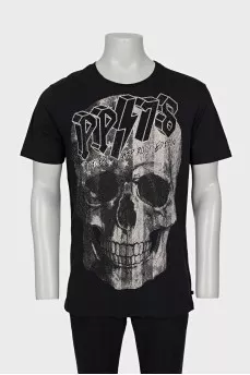 Men's T-shirt with a print decorated with rhinestones