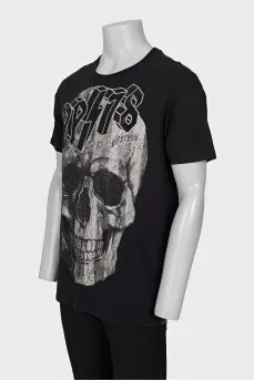 Men's T-shirt with a print decorated with rhinestones