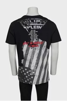 Men's T-shirt with a print decorated with rhinestones