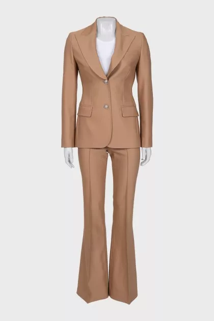 Beige suit with flared trousers