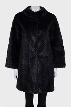 Blue fur coat with a relief pattern