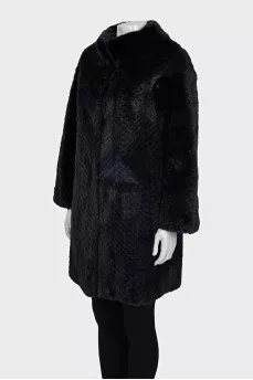 Blue fur coat with a relief pattern