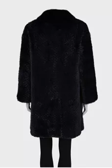 Blue fur coat with a relief pattern