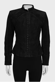 Suede jacket with gold hardware