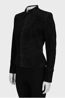 Suede jacket with gold hardware