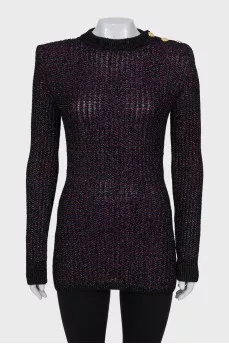 Black sweater with gold buttons