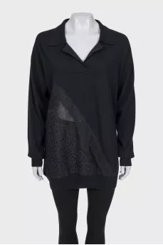 Pullover with lace elements and tag