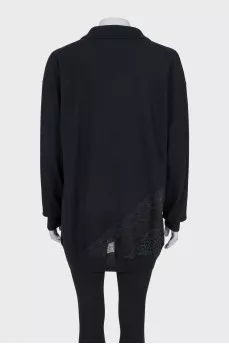 Pullover with lace elements and tag